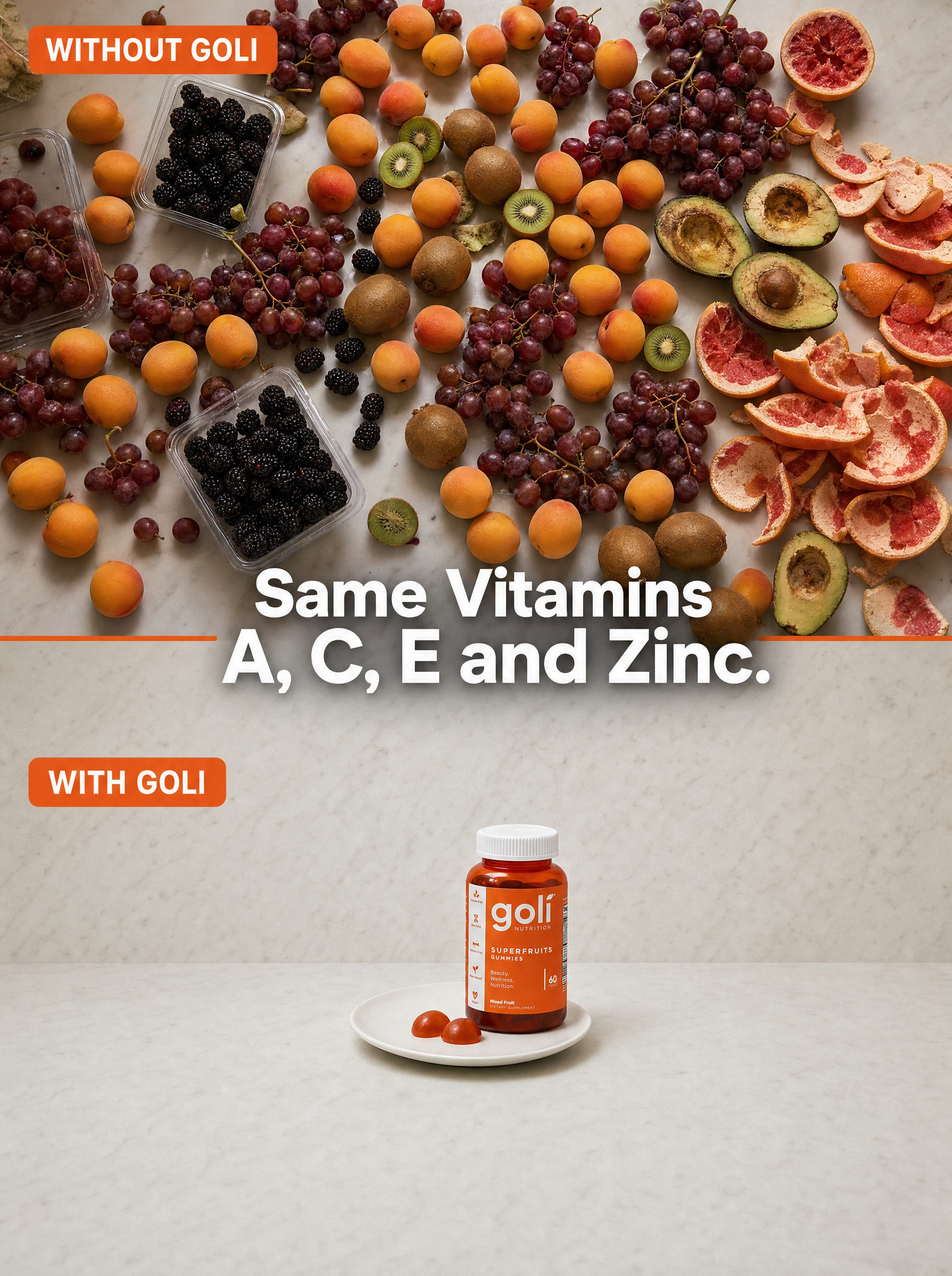 Goli Facebook ad: $50 of Fruit, or Two Gummies?