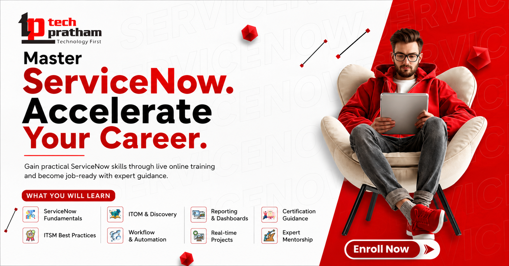 TechPratham Hyderabad Facebook ad: Master ServiceNow & Grow Faster