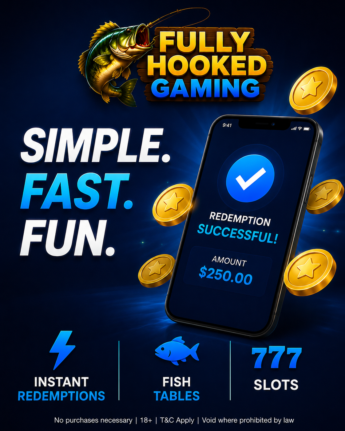 Fully Hooked Gaming Facebook ad: Simple. Fast. Fun.