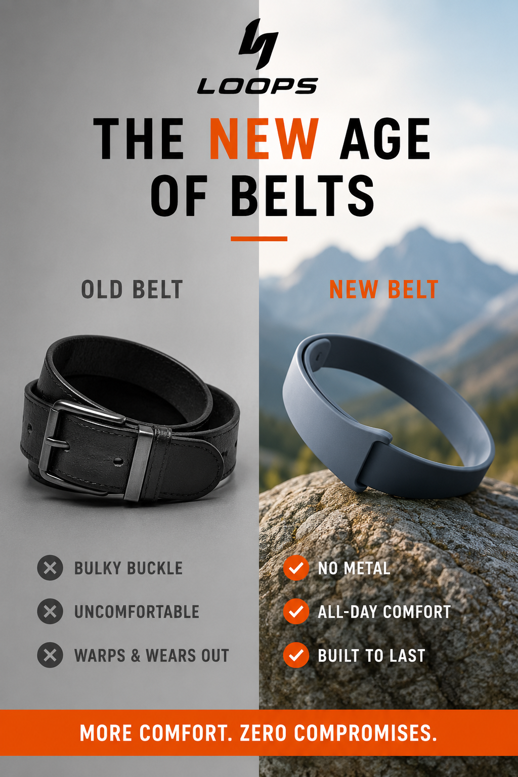 Loops Belt Facebook ad: Loops, 100% Metal-Free Silicone Belts | TSA-Approved, Zero…