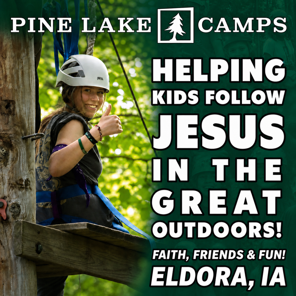 Pine Lake Camps Facebook ad: Christian Kids Camp That Points Them to Jesus Grades 1-12…