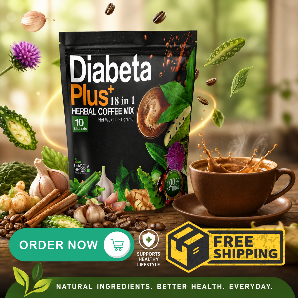 DiabetaPlus 18 in 1 - MAIN Facebook ad: DiabetaPlus 18 in 1 Herbal Coffee Mix, Healthy Coffee…