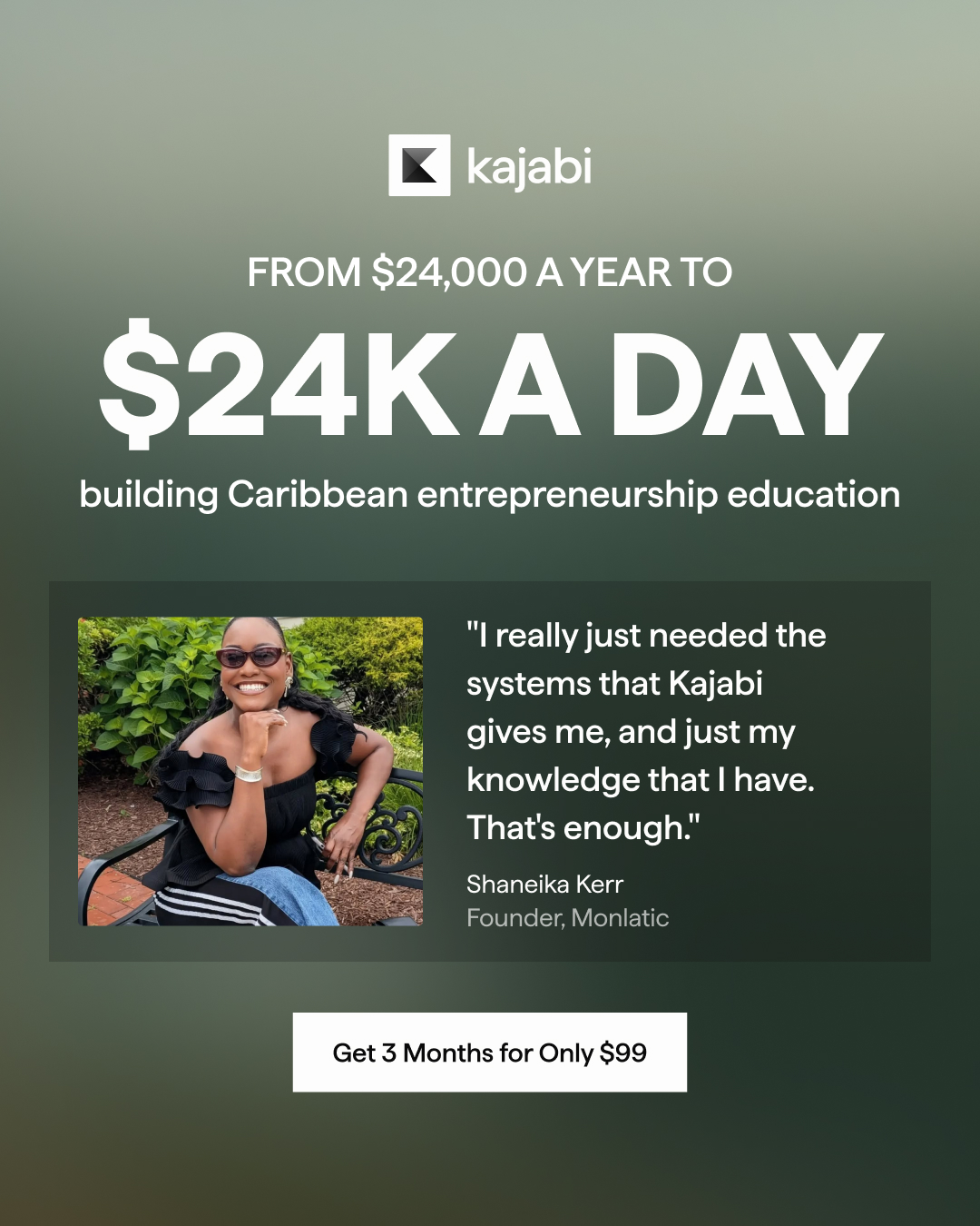 Kajabi Facebook ad: 3 Months for $99