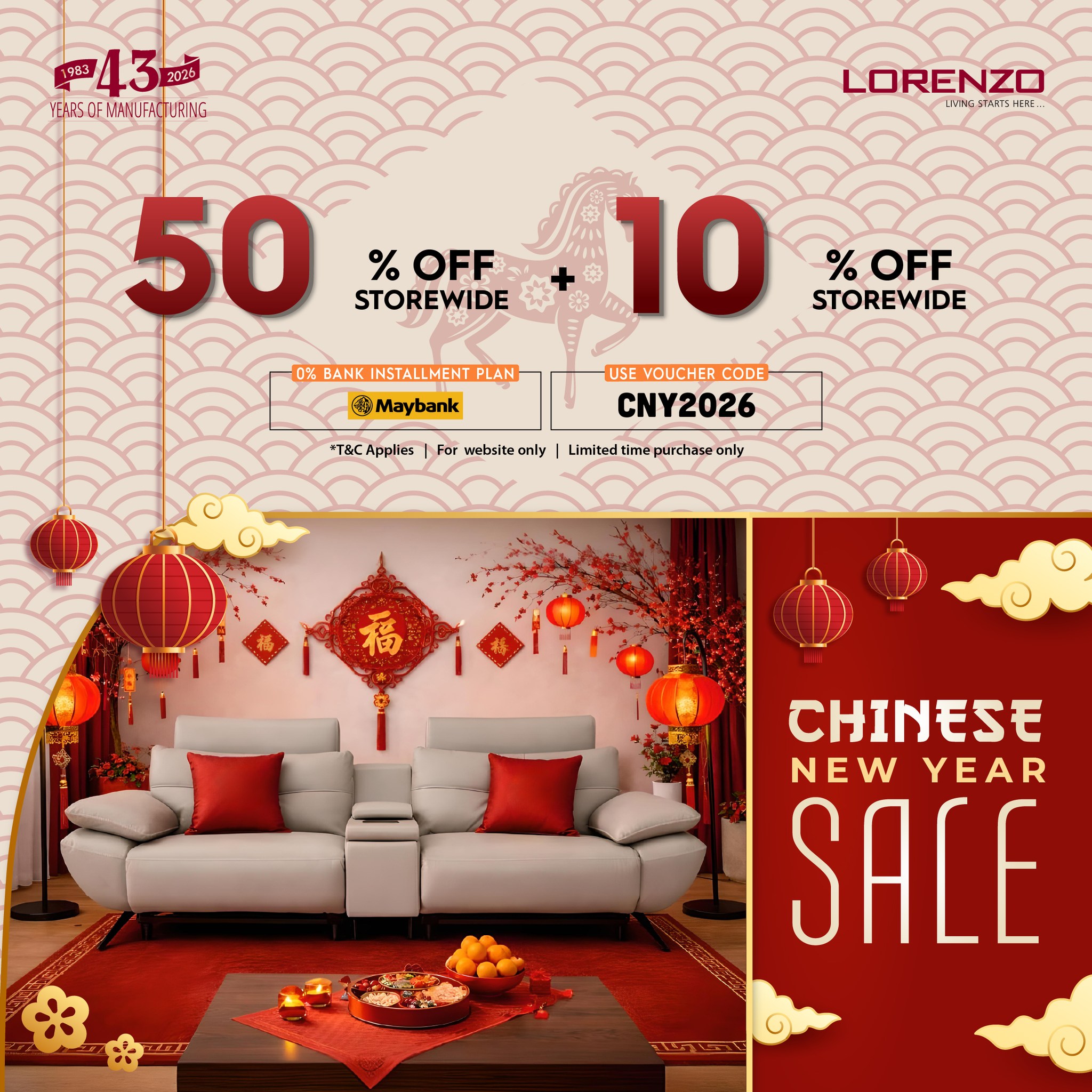 Lorenzo Furniture Malaysia Facebook ad: Celebrate the Lunar New Year and the Year…