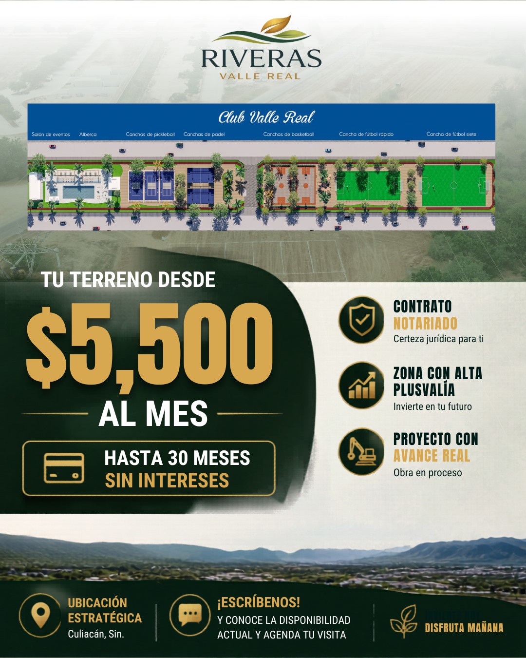 Riveras Valle Real Facebook ad: Últimos lotes disponibles en Riveras Valle Real.