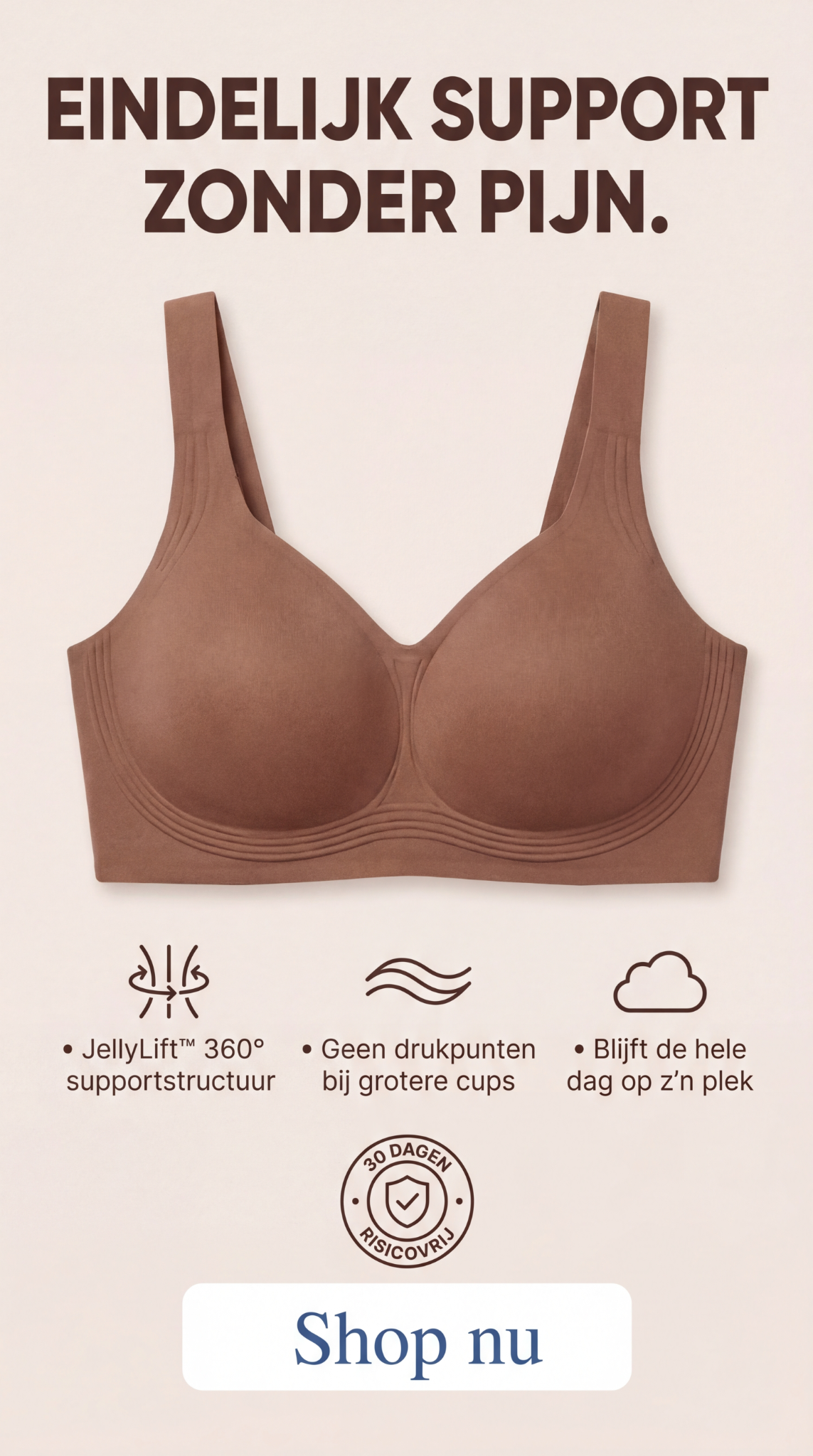 Lovelia Facebook ad: Comfort en lift in één BH, Vandaag 1+1 Gratis