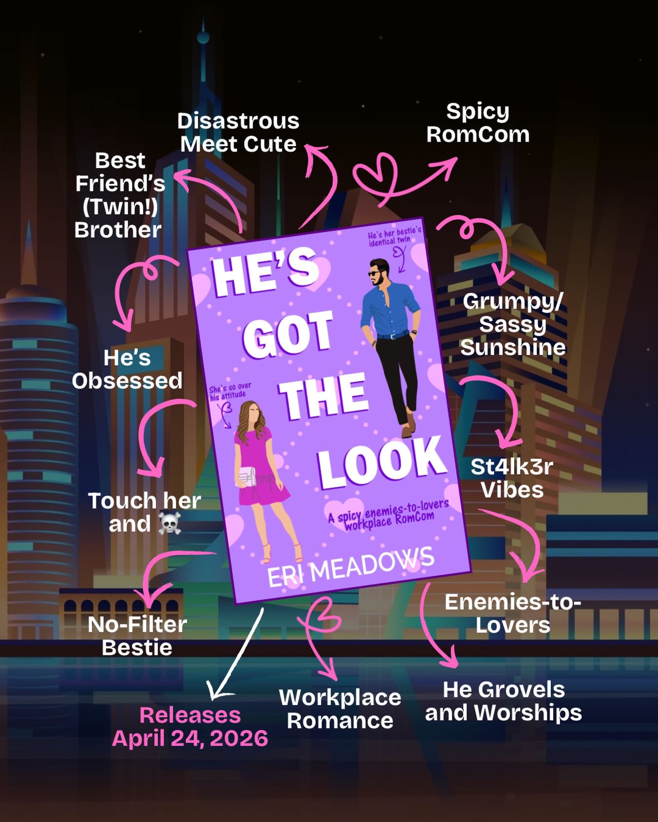 Eri Meadows, Contemporary Romance Author Facebook ad: Trope Reveal! He’s Got The Look is a…
