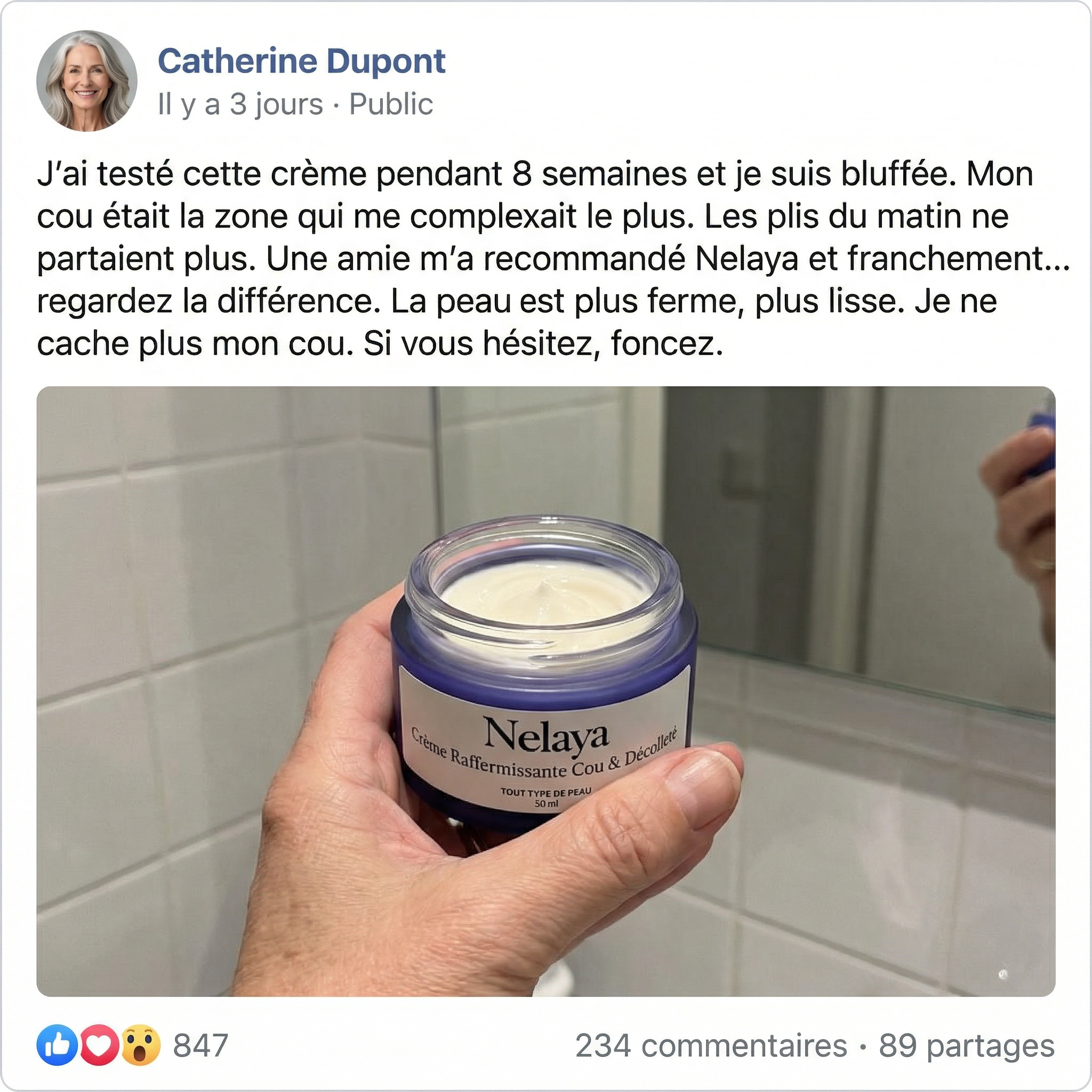 Nelaya Facebook ad: Retrouvez la fierté de porter vos décolletés préférés