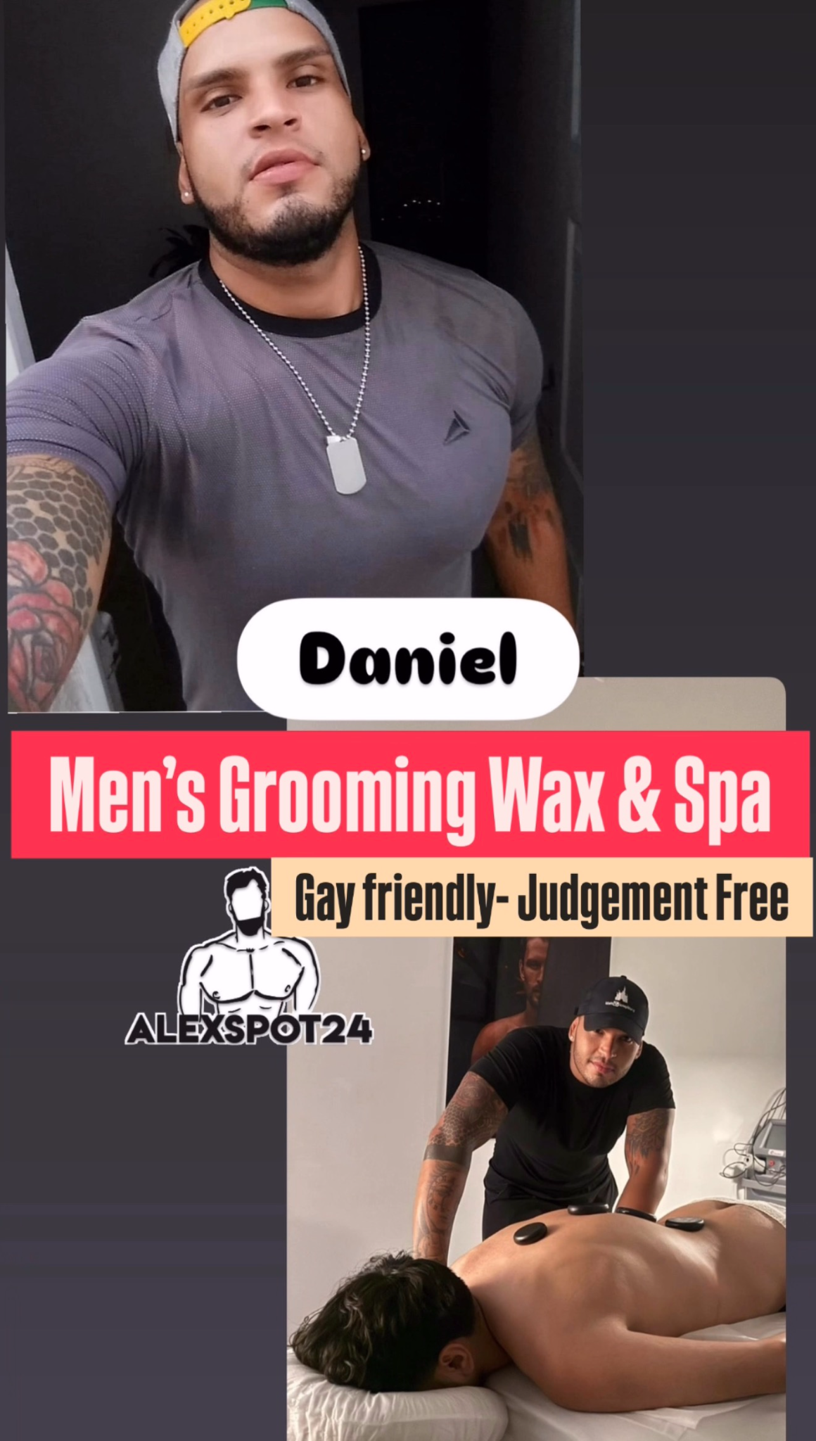 AlexSpot24 W34th Mens Wellness Spa Facebook ad: Book now with Daniel