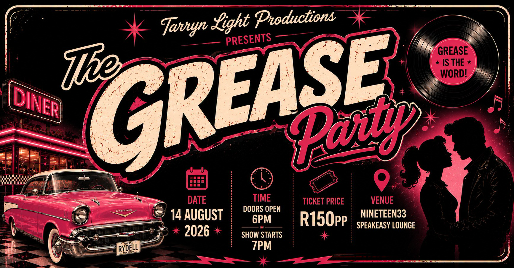 Tarryn Light Productions Facebook ad: The Grease Party Returns!