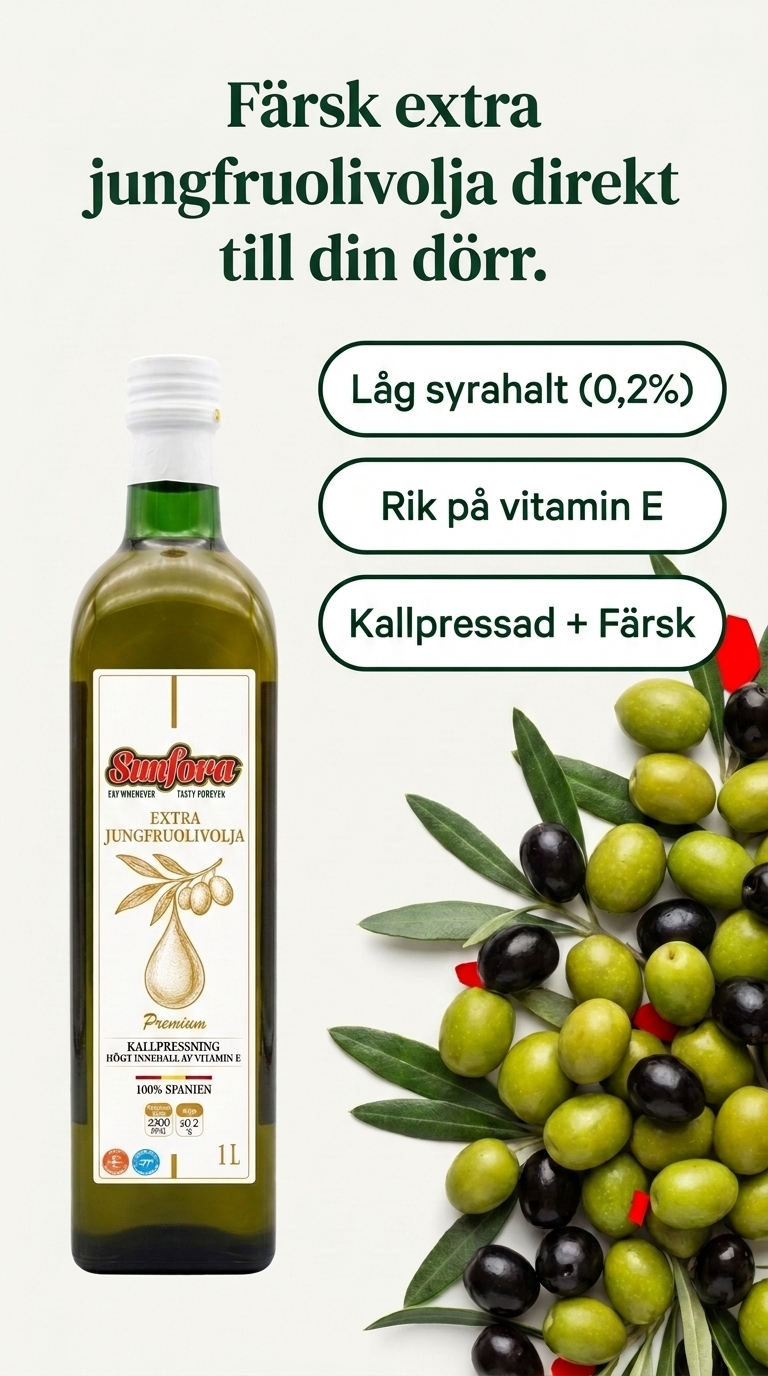 Sunfora Facebook ad: Äkta Spansk Extra Virgin Olivolja