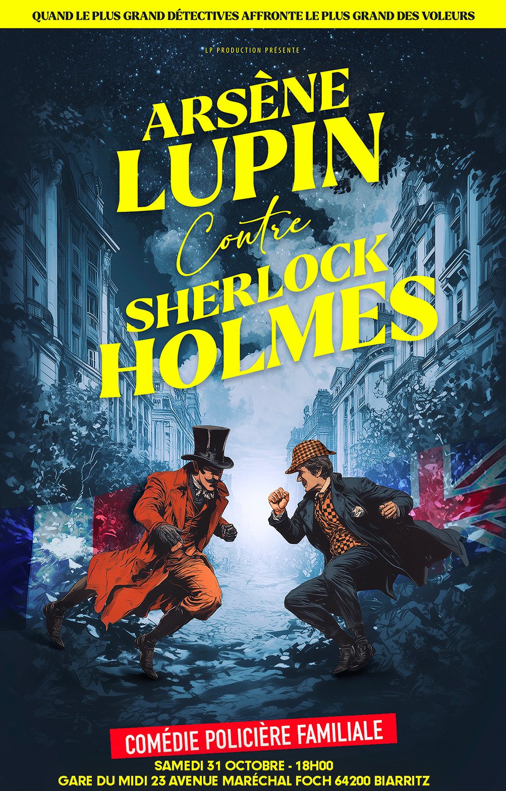 Arsène Lupin contre Sherlock Holmes Facebook ad: Humour et suspense garantis!