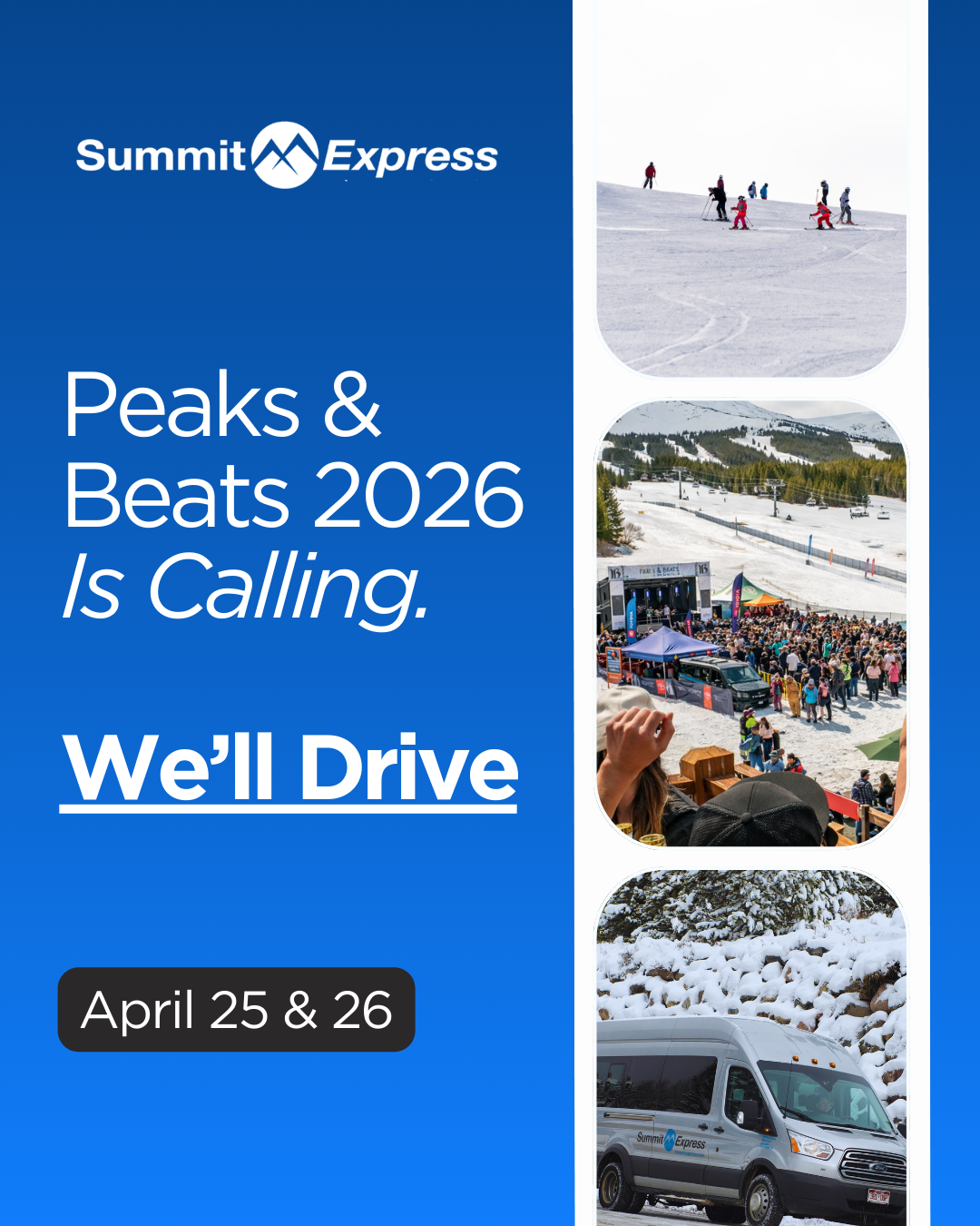 Summit Express Facebook ad: Book Your Ride to Peaks & Beats