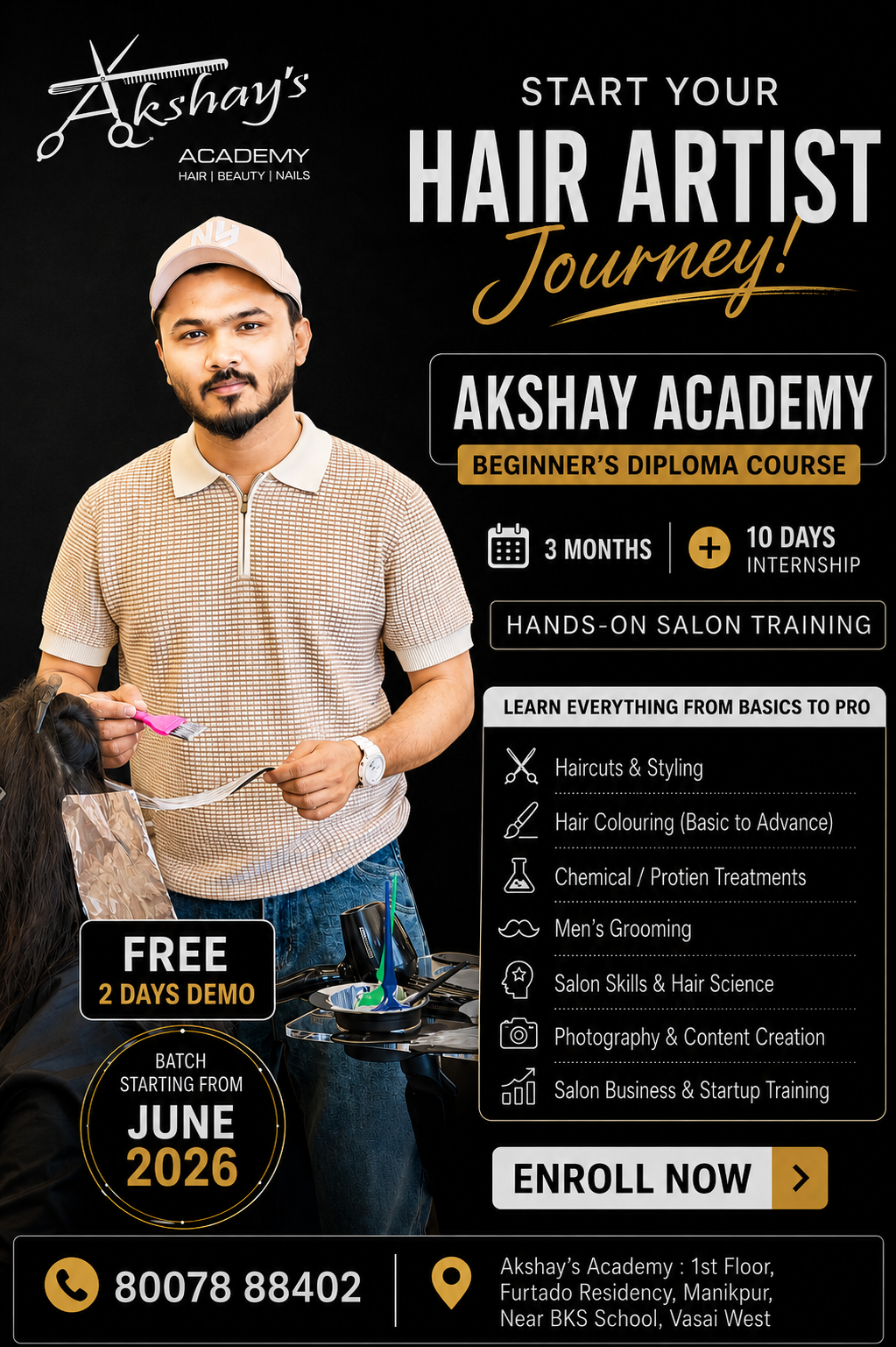 Akshay's Academy Facebook ad: Become a Certified Hair Expert