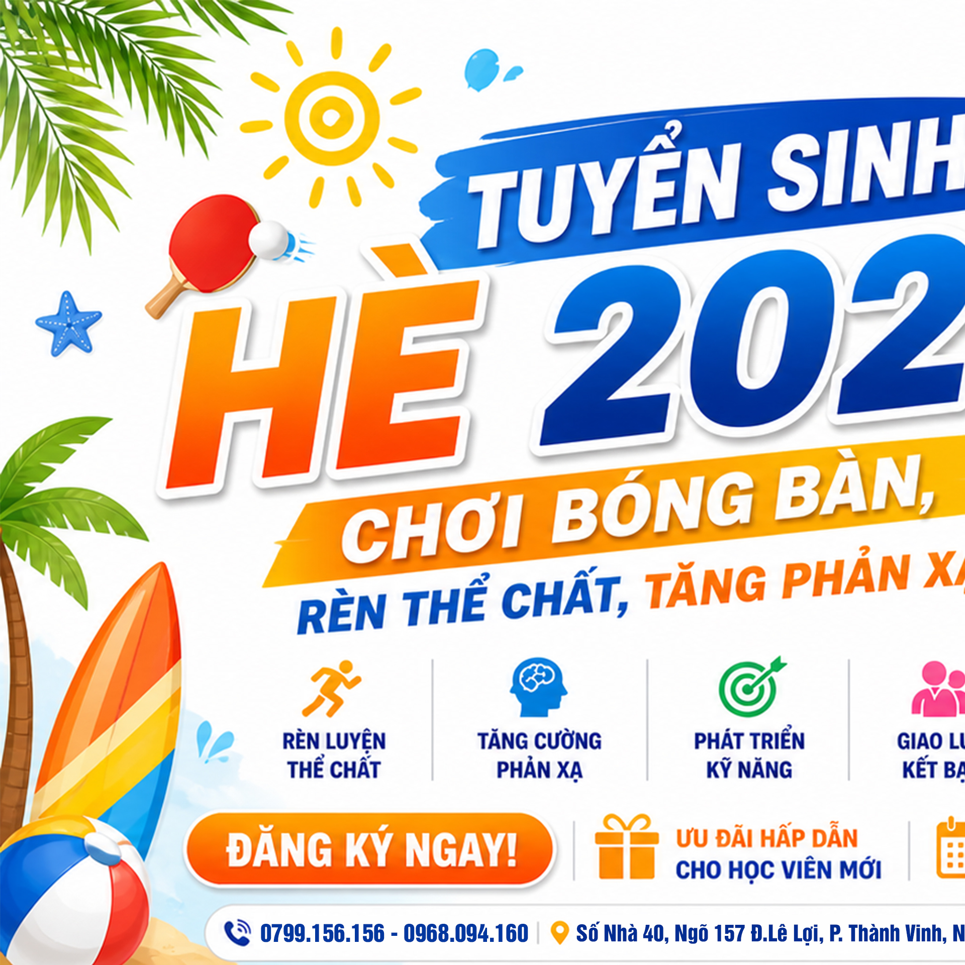 Cửa hàng bóng bàn Sỹ Đông Y Facebook ad: TUYỂN SINH HÈ 2026, CHƠI BÓNG BÀN, RÈN…