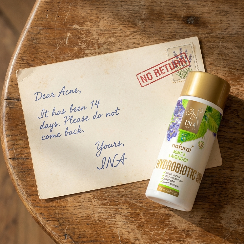 InaEssentials.co.uk - Organic Cosmetics Facebook ad: Dear Acne, it has been 14 days.