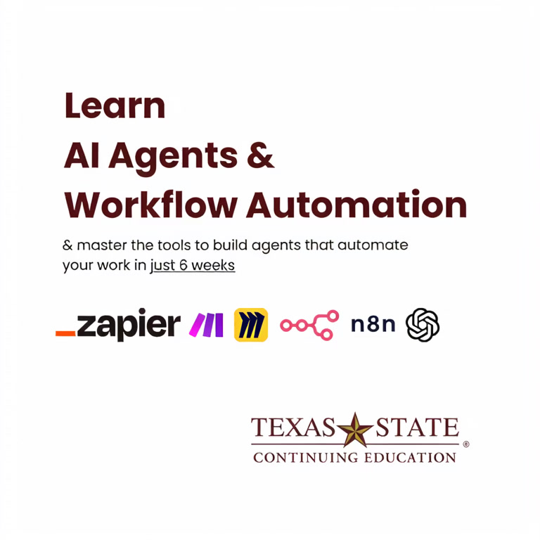 Texas State Tech Bootcamps Facebook ad: AI Agents & Workflow Automation Certificate, 6 Weeks, 100%…