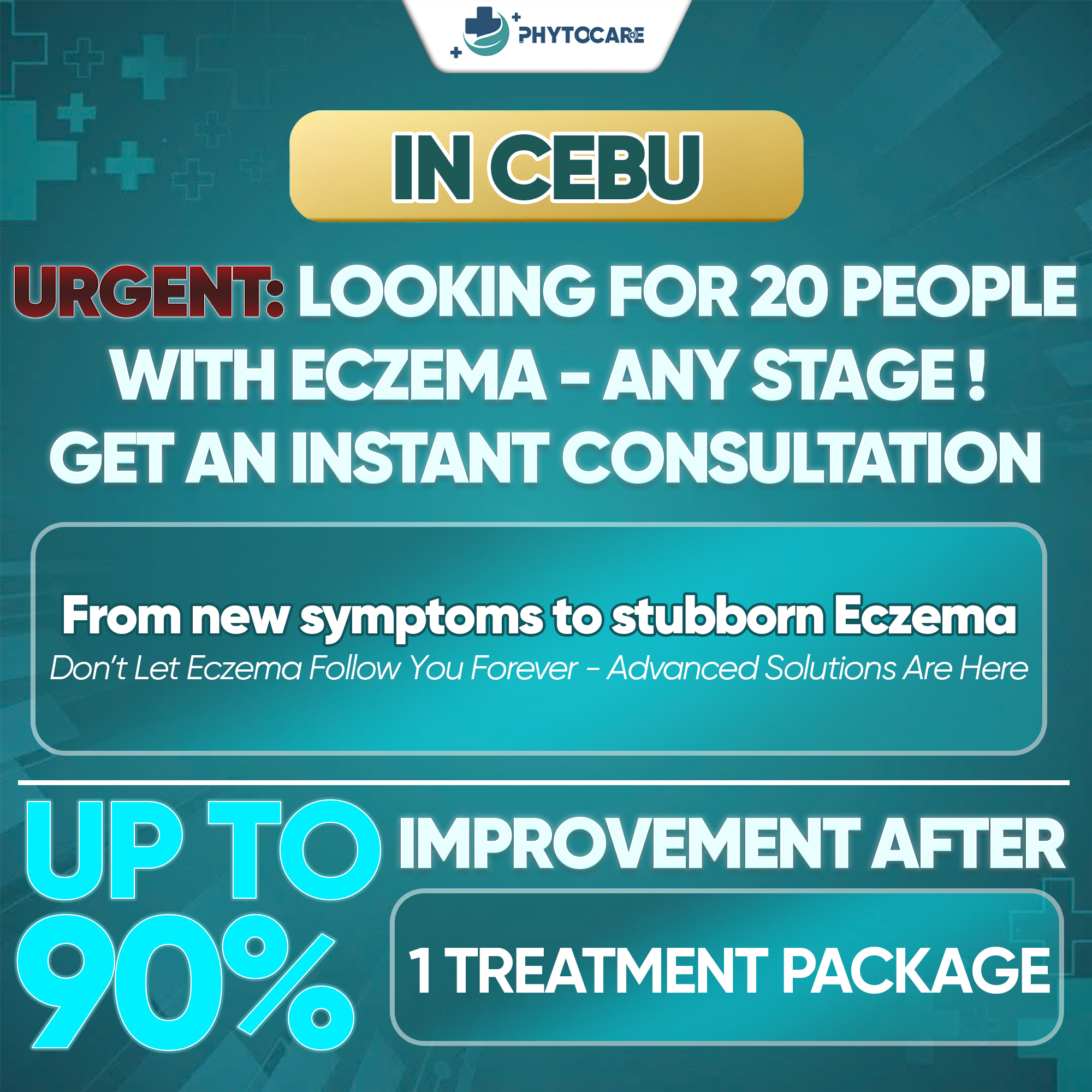 Cebu Phytocare Dermatology Clinic Facebook ad: ECZEMA CARE SUPPORT, ONLY 20 CASES, ALL CONDITIONS…