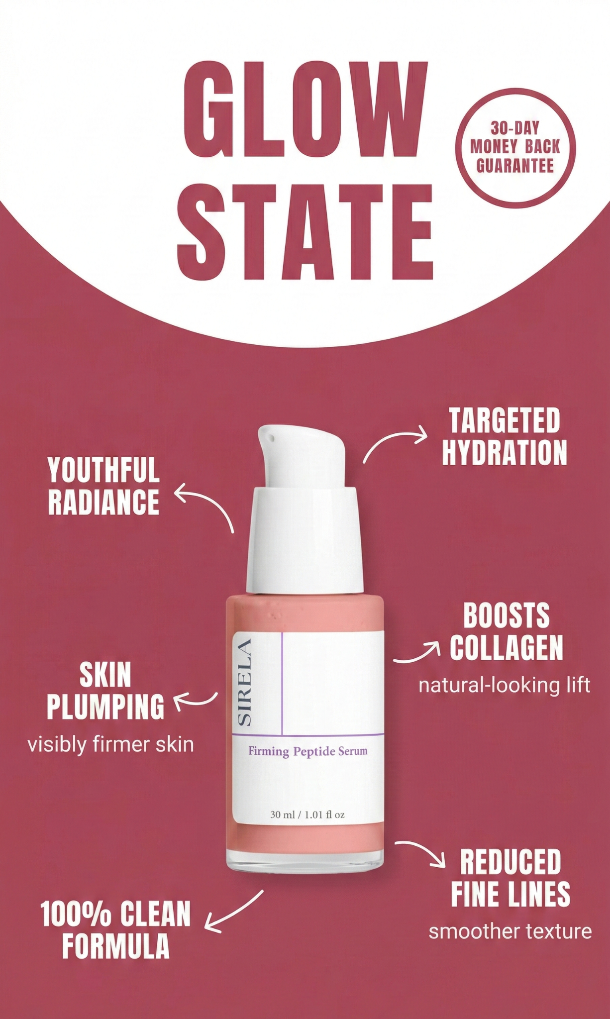 Sirela Skincare Facebook ad: Firmer, Smoother Skin Starts Today