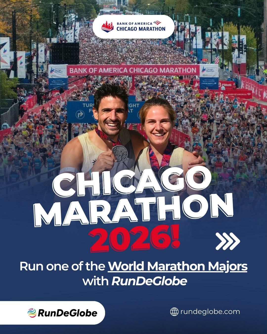 Run De Globe Facebook ad: The Chicago Marathon 2026 is one of the…