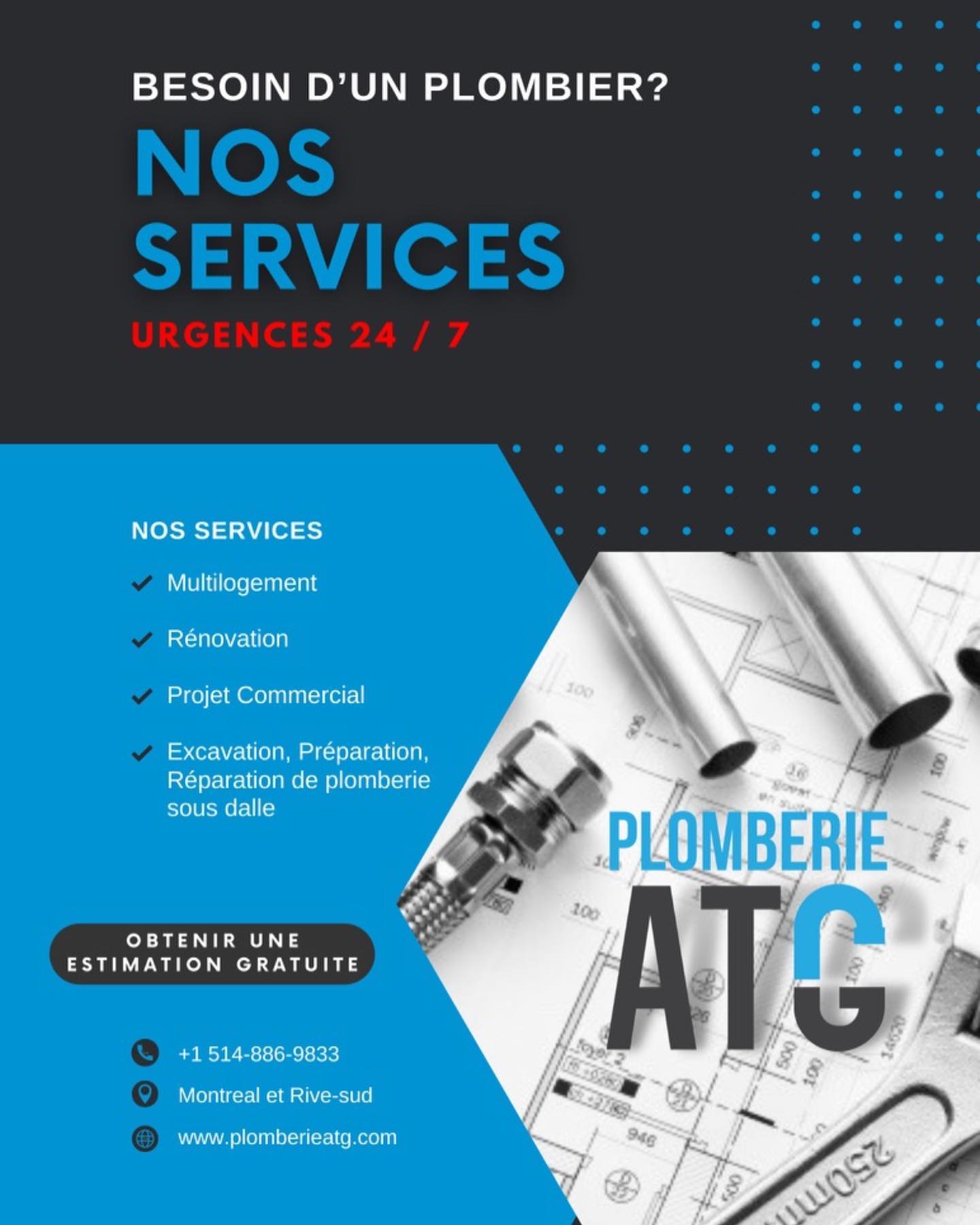 Plomberie ATG Facebook ad: Nous sommes prêts à la réalisation de vos…