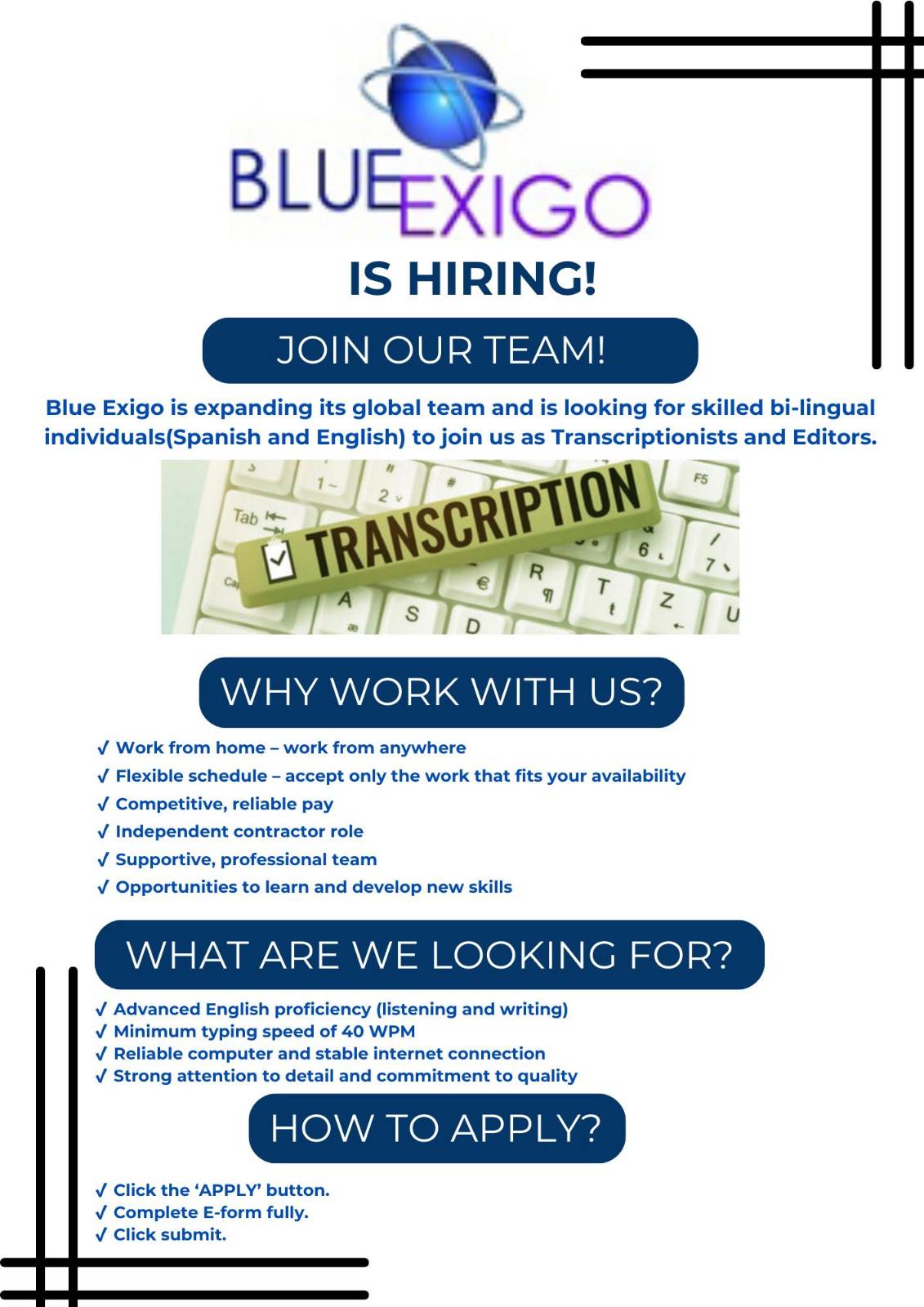 Blue Exigo Facebook ad: Join us!