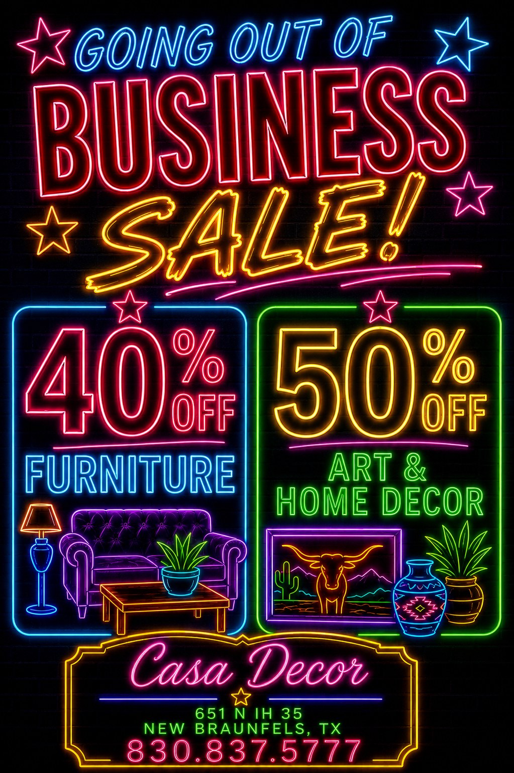 Casa Decor New Braunfels TX Facebook ad: WE ARE SAD TO SAY BUT WE ARE…
