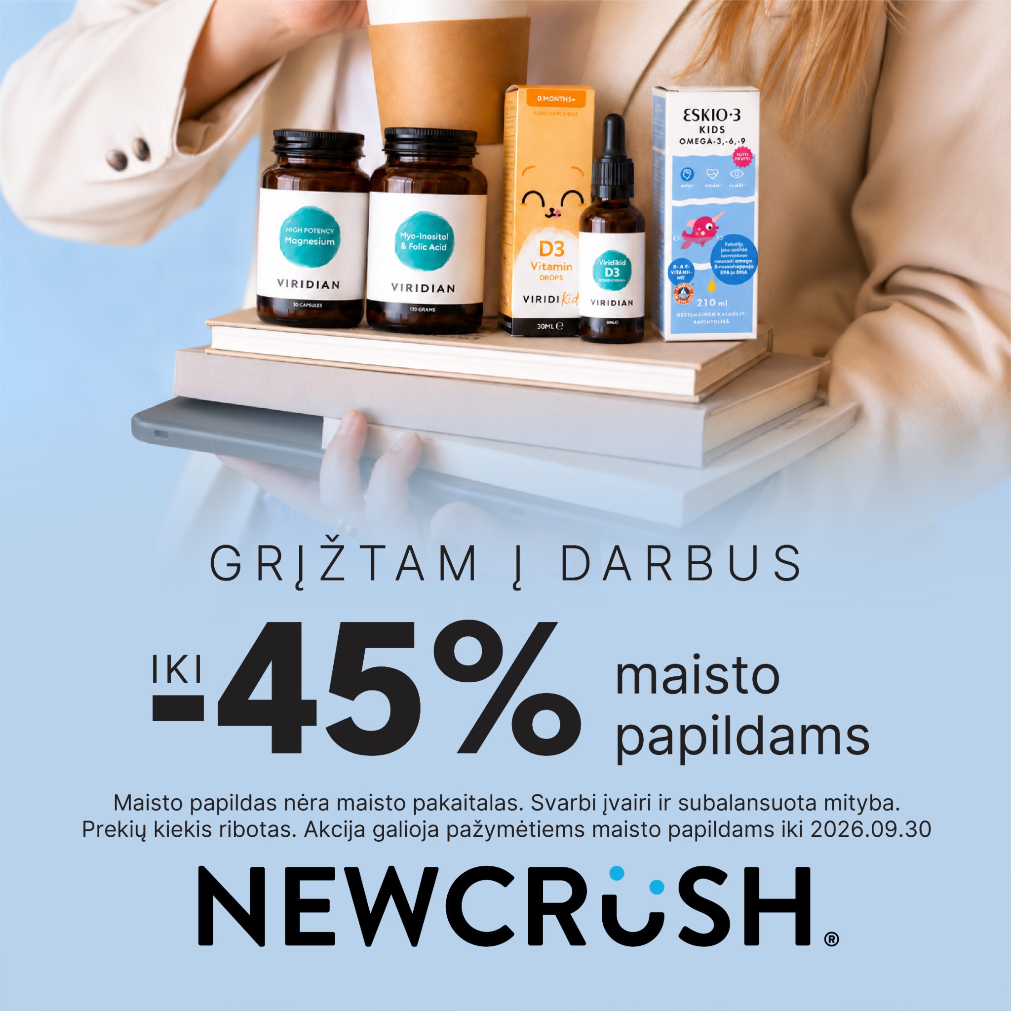 Newcrush Facebook ad: Maisto papildams nuolaidos iki -45%