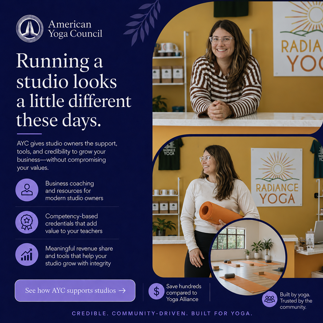 American Yoga Council Facebook ad: Built for studios that take yoga seriously.