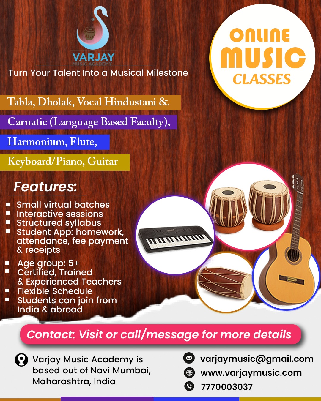 Varjay music academy Facebook ad from Apr 4, 2026