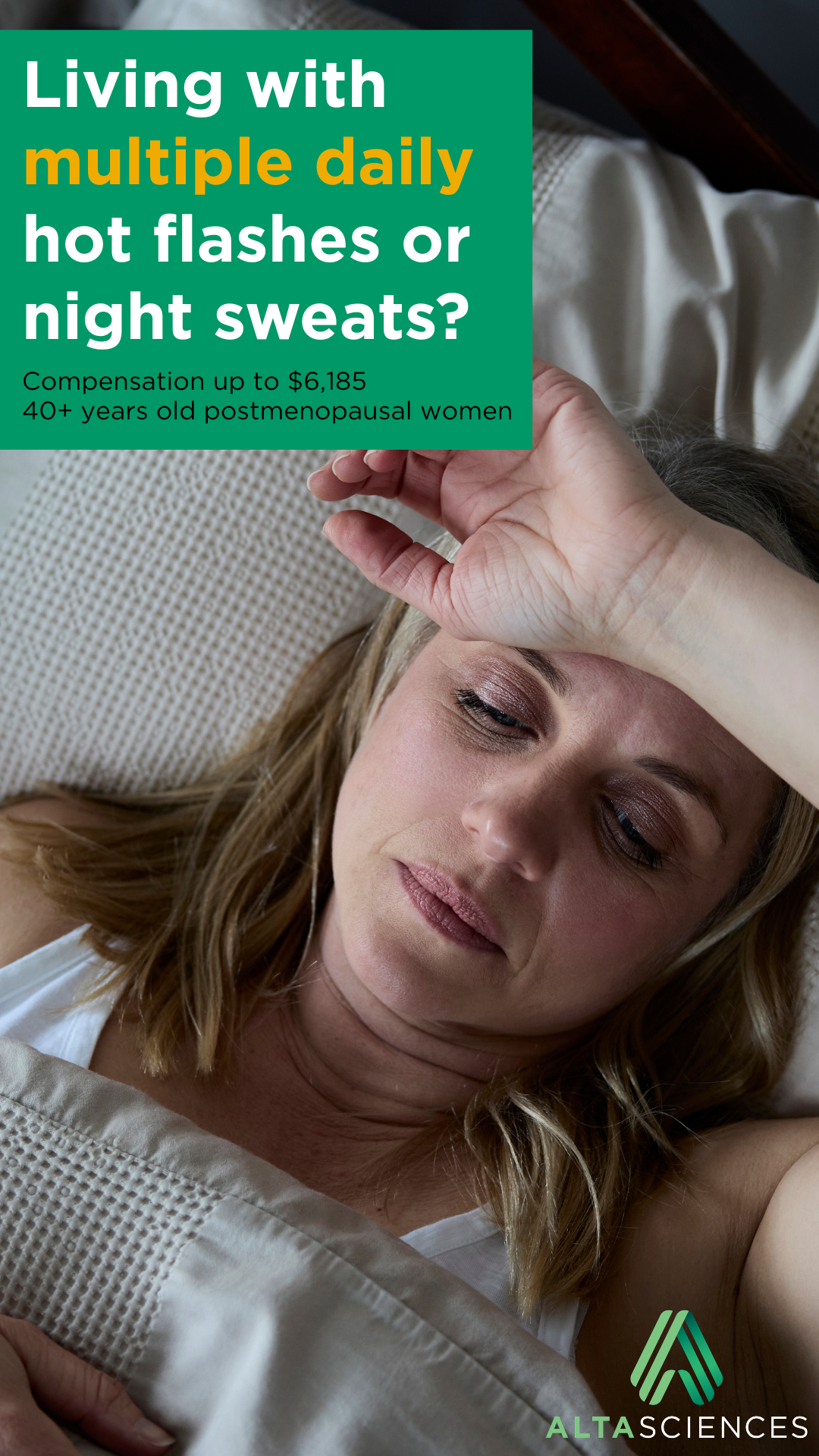 Altasciences Montreal Facebook ad: If you suffer from frequent hot flashes, you…