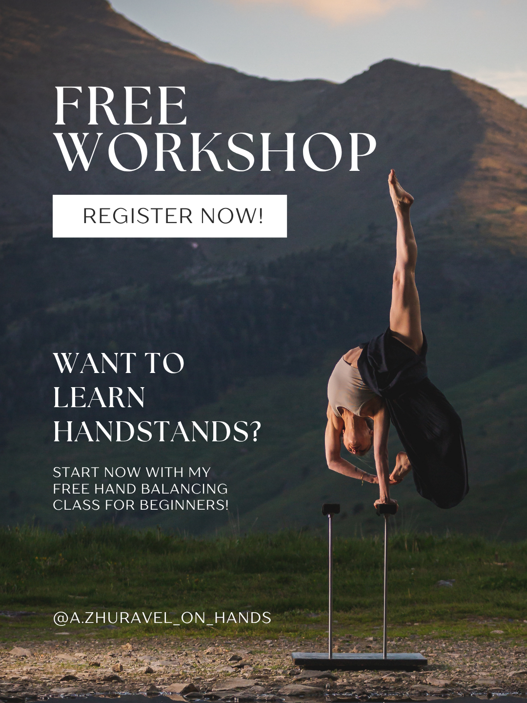 Alona Zhuravel Facebook ad: Your Free Handstand Workshop Awaits!