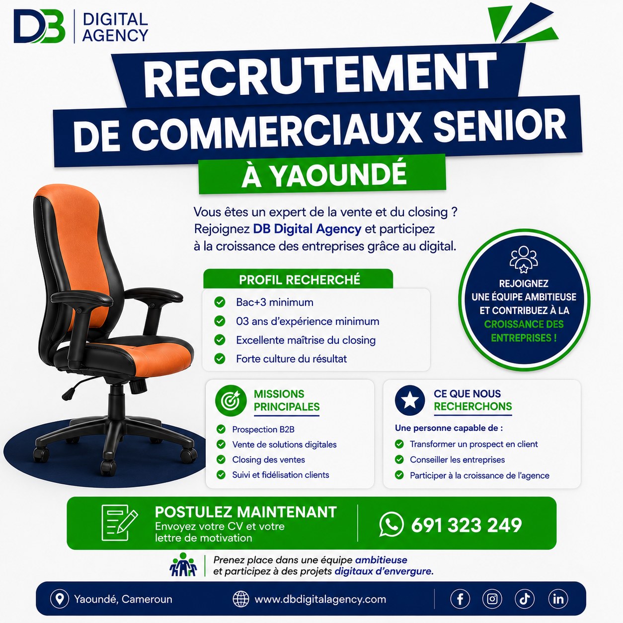 Db Digital Agency Facebook ad: RECRUTEMENT: REJOIGNEZ L'ÉLITE COMMERCIALE À YAOUNDÉ