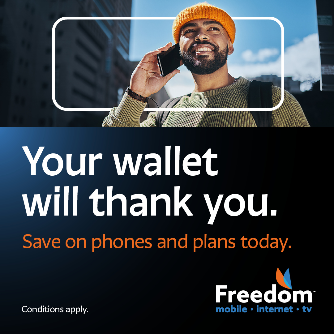 Freedom Mobile Facebook ad: Savings start here.