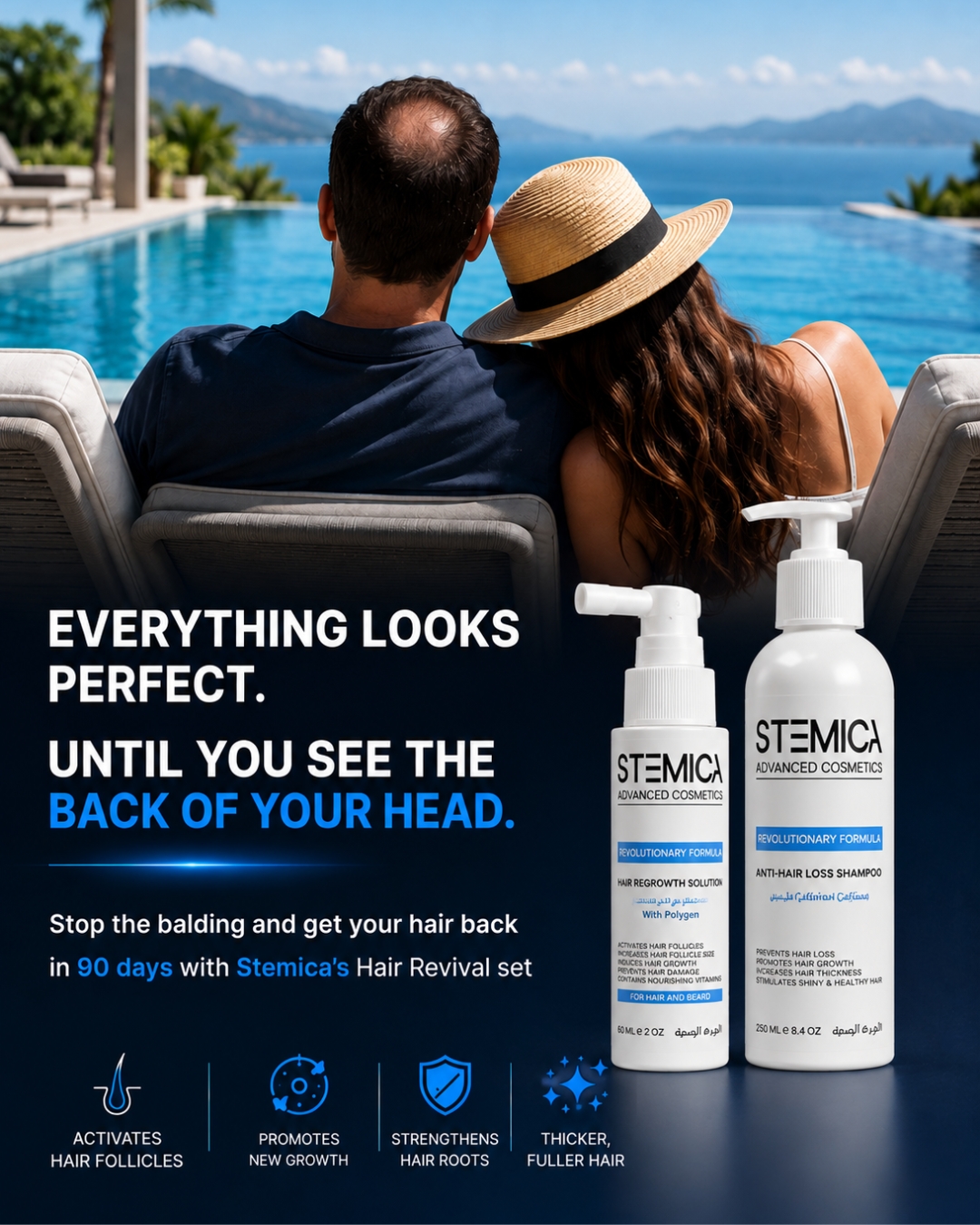 Stemica Facebook ad: Stop the balding. Get your hair back.