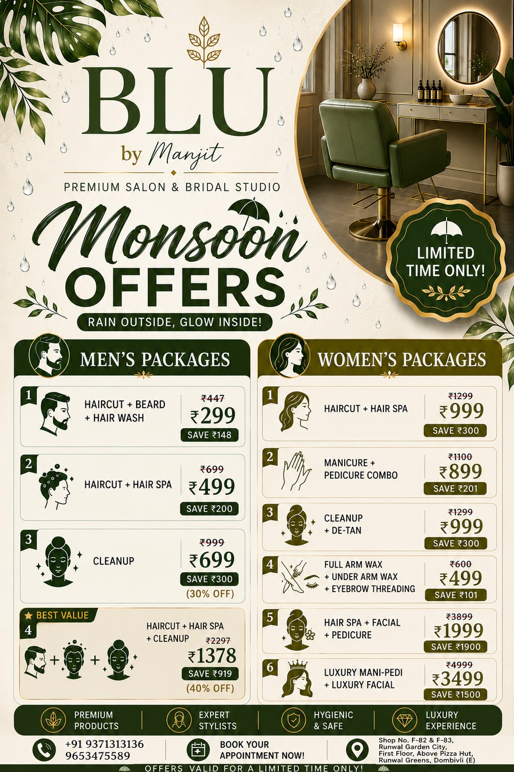 BLU by Manjit Facebook ad: Book Your Appointment Now