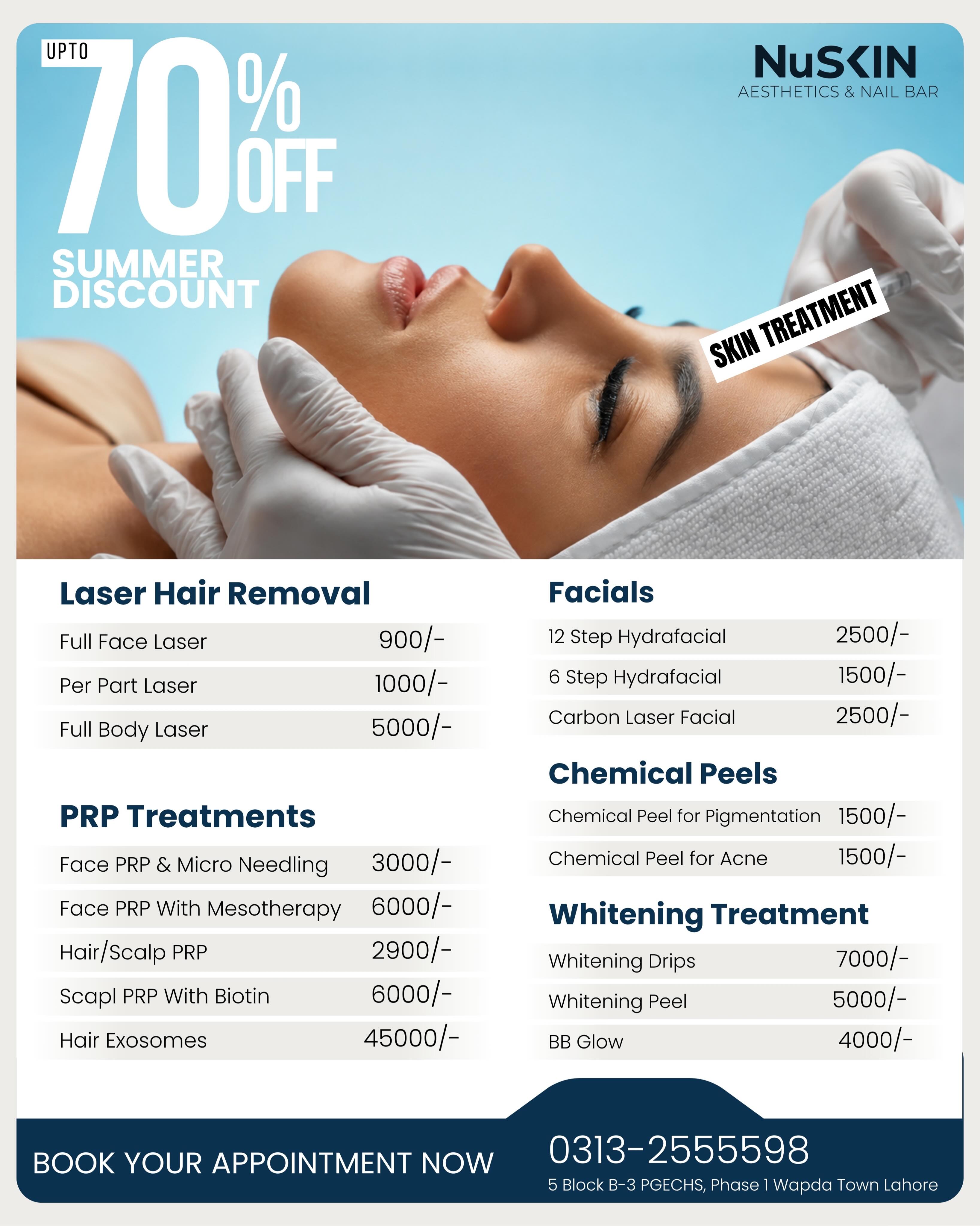 NuSkin Aesthetics & Nail Bar Facebook ad: SUMMER DISCOUNT IS LIVE