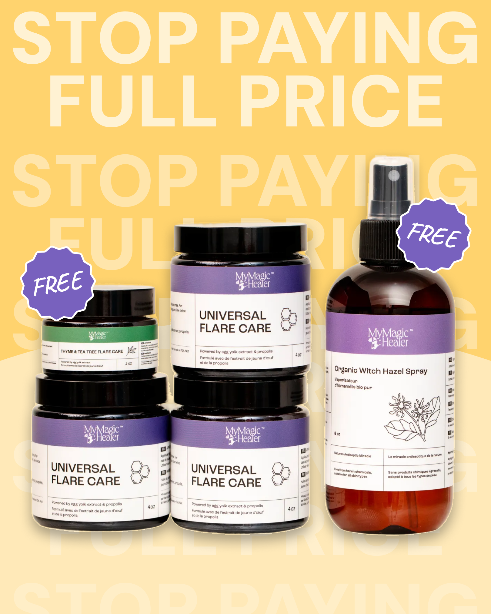 Mymagichealer Facebook ad: Limited Time Offer: Flare Care Bundle with 2 Free Gifts