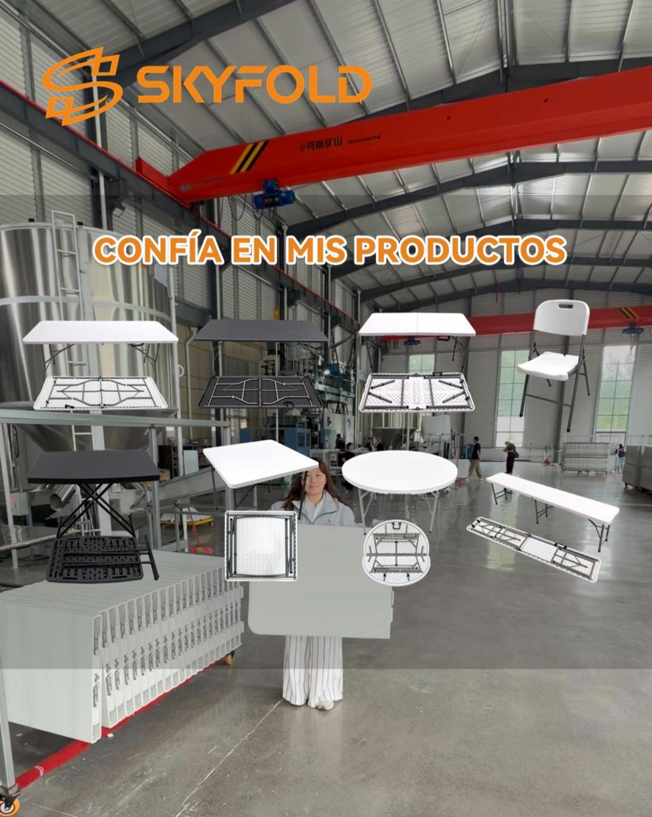SkyFold Plastic Folding Table Facebook ad: Fábrica de sillas y mesas plegables de China