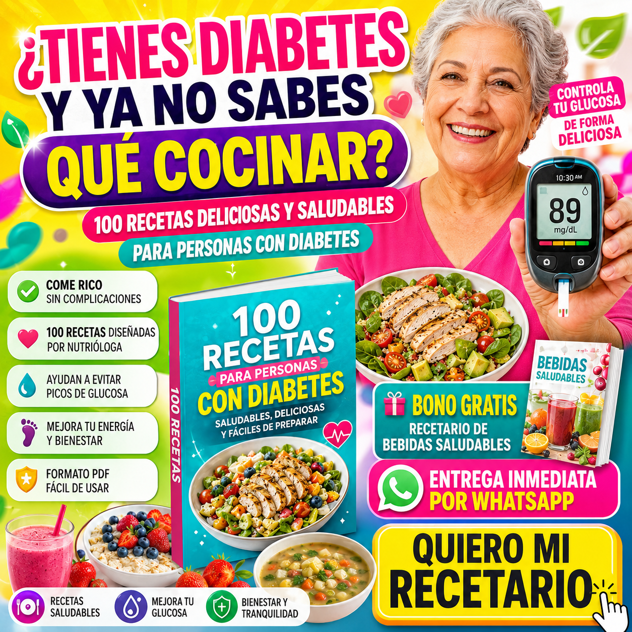 Gana salud y pierde peso con Guadalupe Trejo Facebook ad: 100 Recetas para Diabeticas por Solo $69