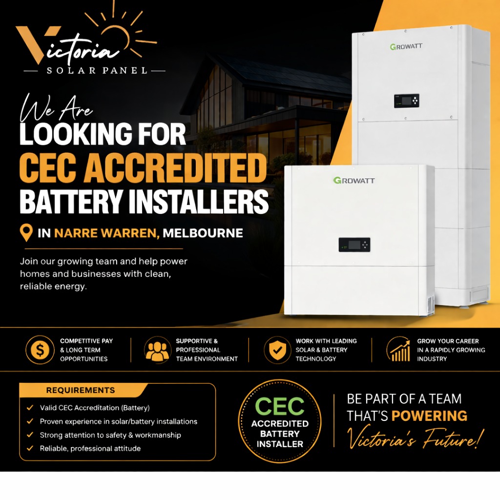 Solar Panel Victoria Facebook ad: We are looking for CEC-Accredited Battery installers.