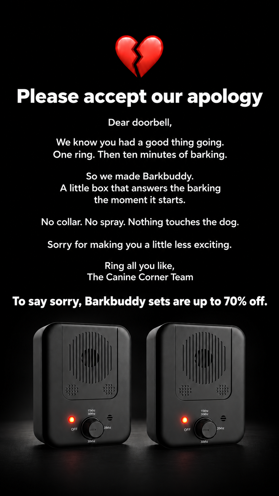Canine Corner Australia Facebook ad: Answer the door without the barking