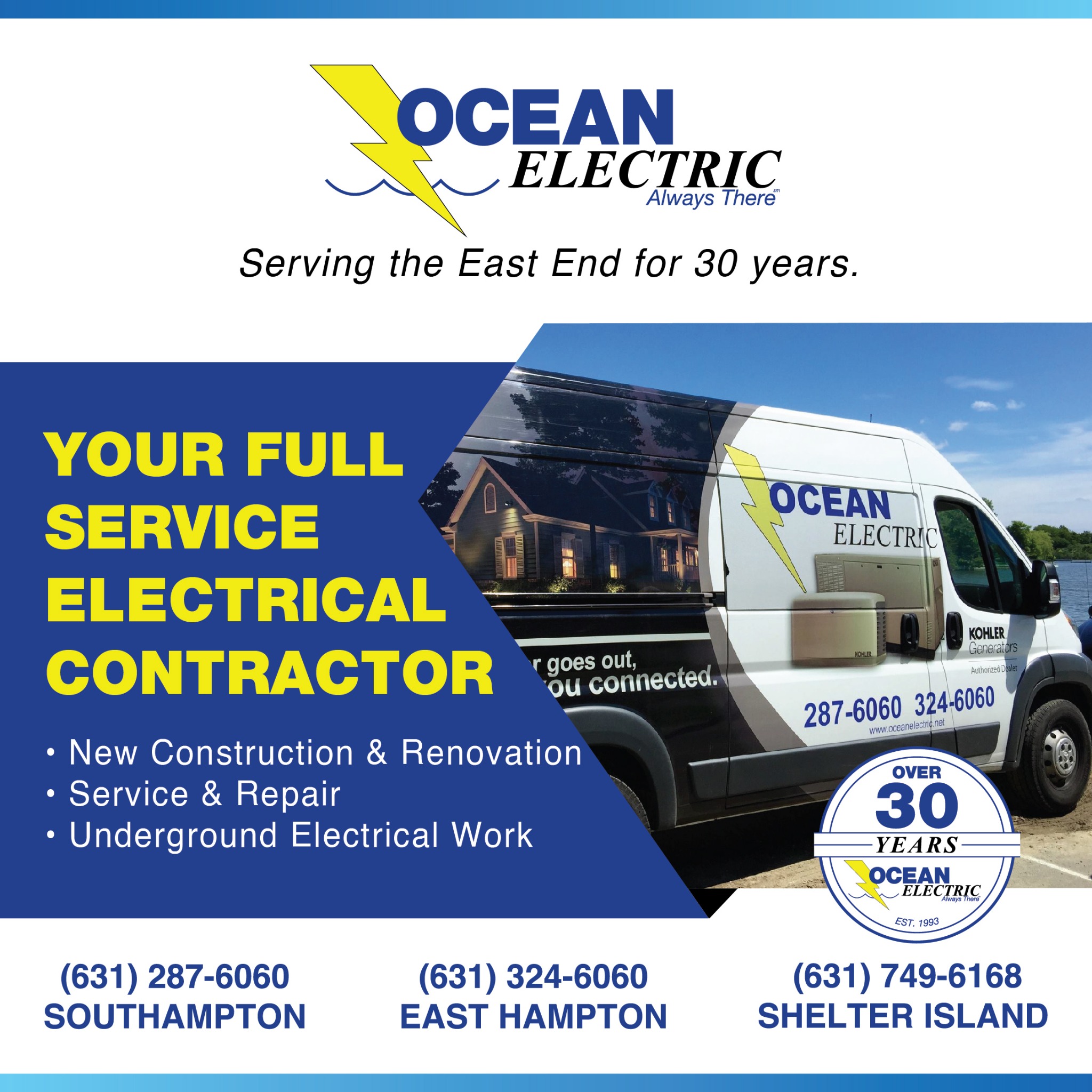 Ocean Electric Corp. Facebook ad: Full Service Electrical Contractor