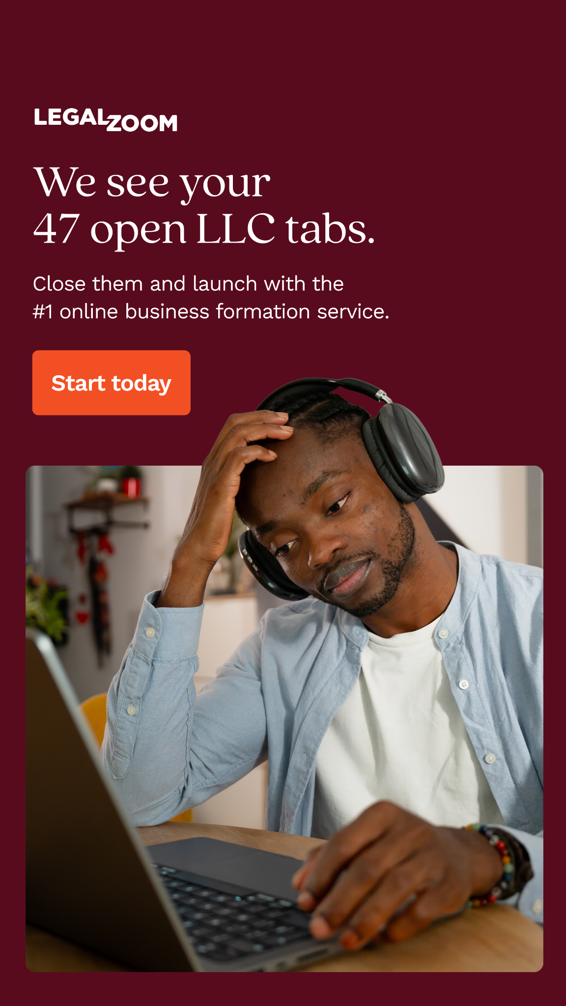 LegalZoom Facebook ad: Start with LegalZoom