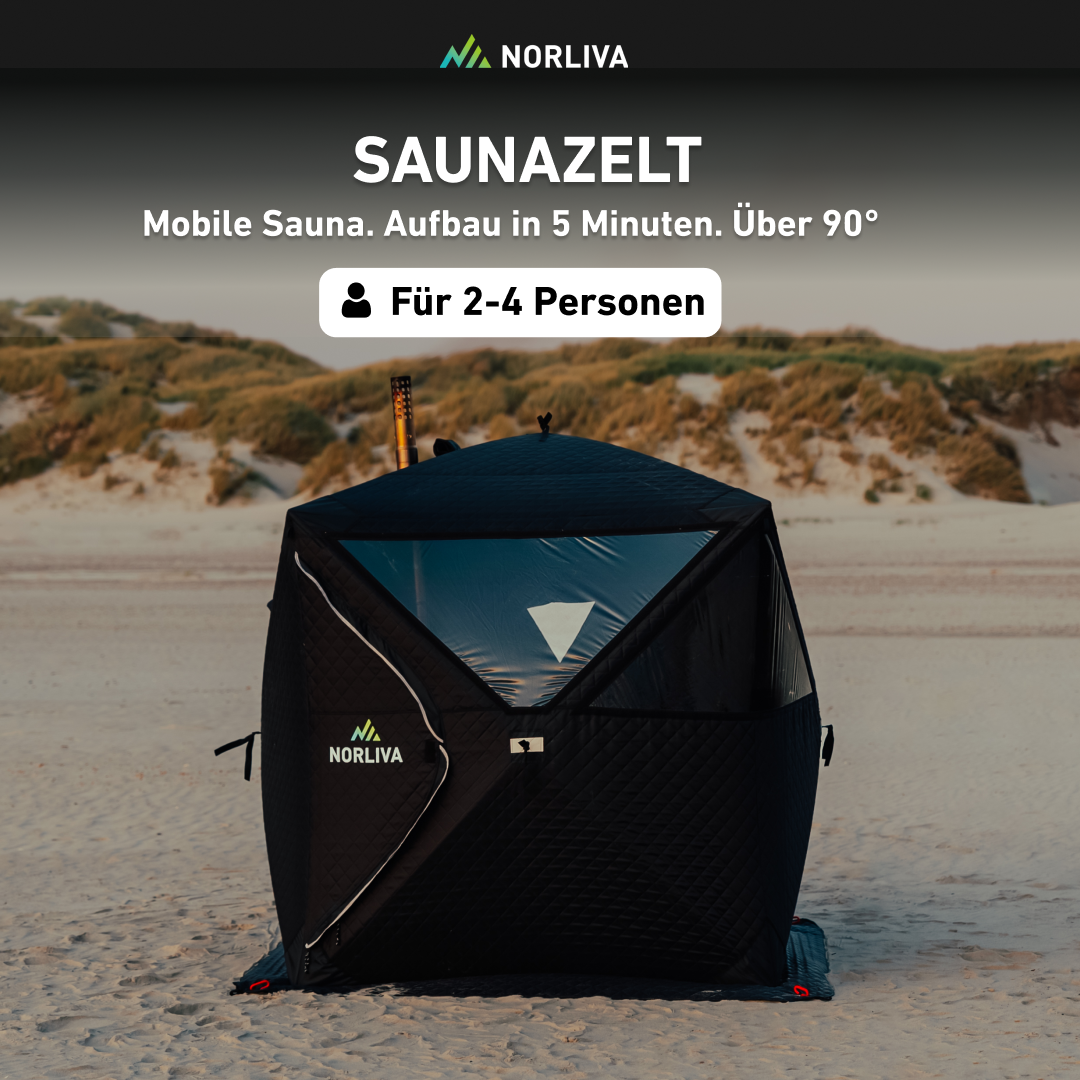 Norliva Facebook ad: Mobiles Saunzelt mit Holzofen