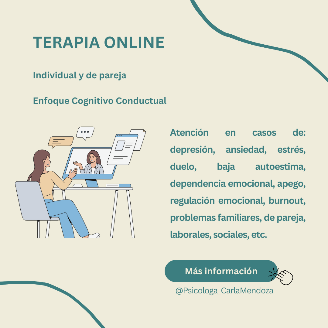 Psicóloga Carla Mendoza Molinari Facebook ad: Hola, soy la psicóloga Carla y estoy aquí…