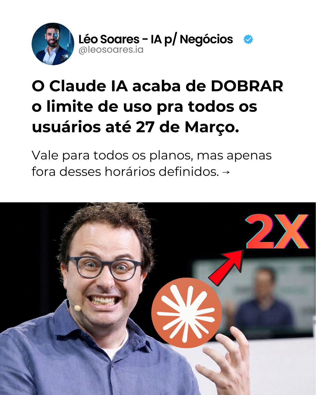 Leo Soares Facebook ad: O Claude dobrou o limite de mensagens pra…
