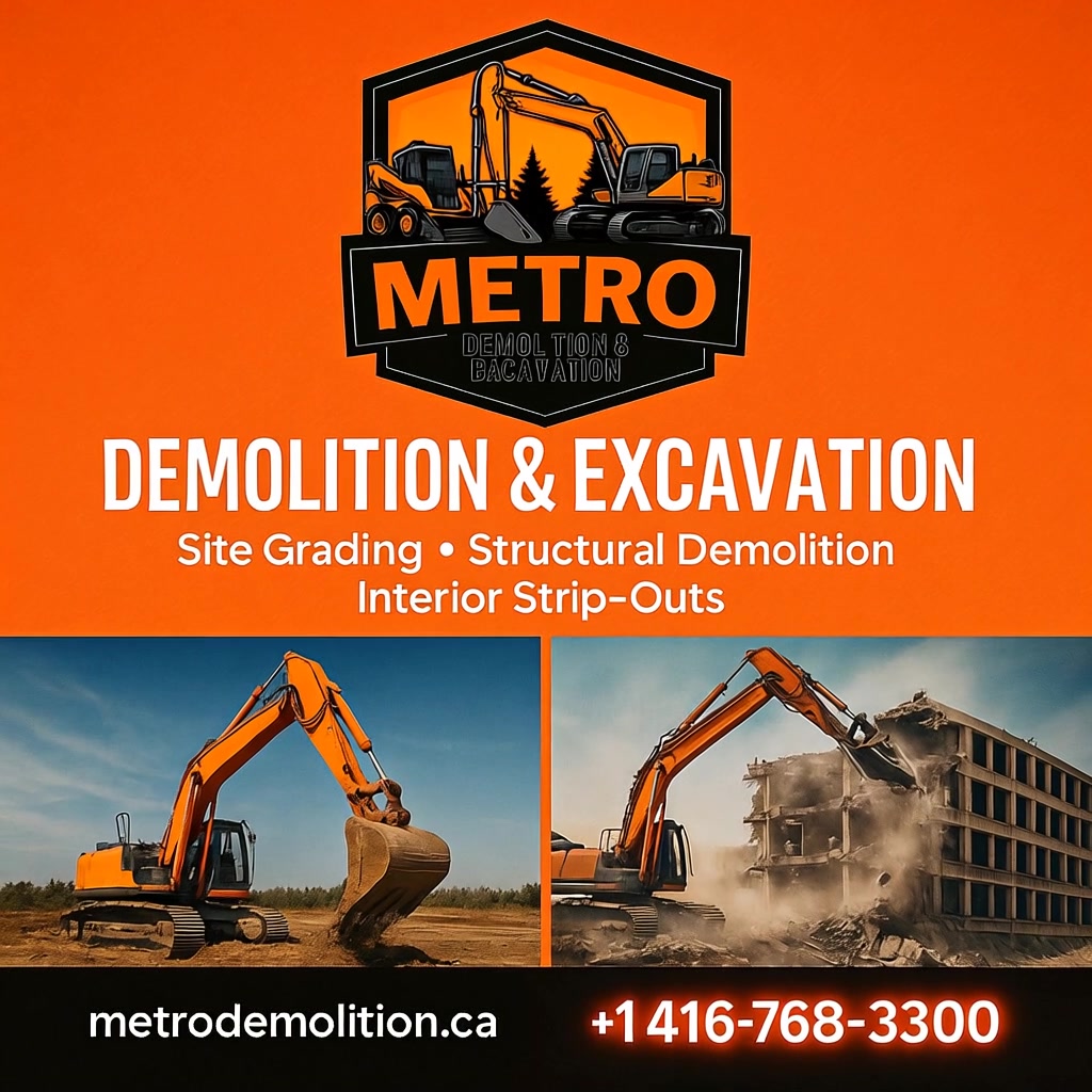Metro Demolition & Excavation Facebook ad: Contact Us Today: +1 416-768-3300