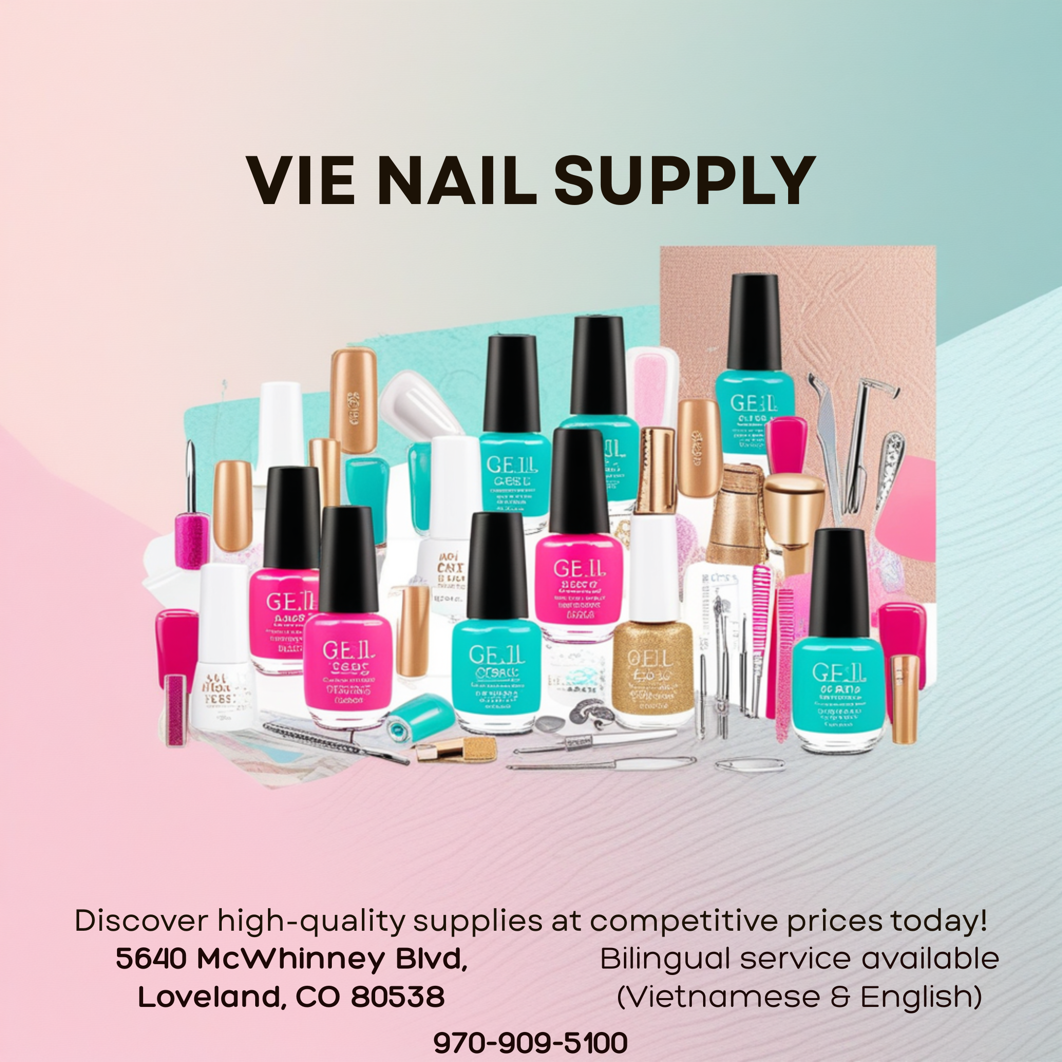 Vie Nail Supply Facebook ad: Attention nail techs and salon owners in Loveland!