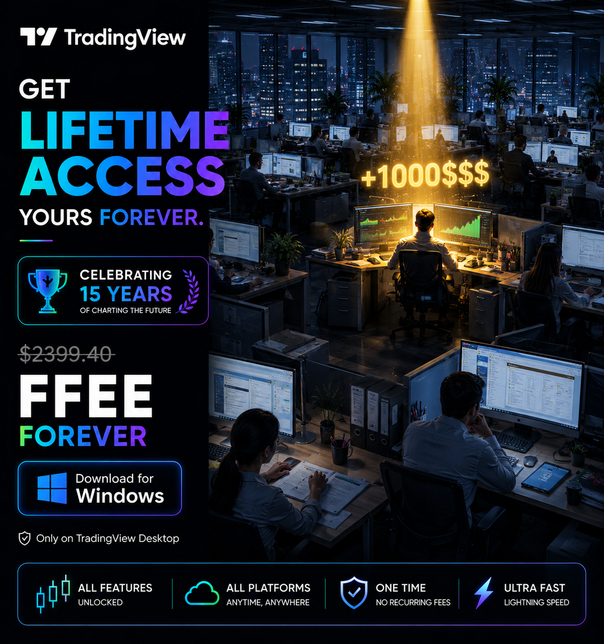 Sponsored TradingView Facebook ad: Get Lifetime TradingView…